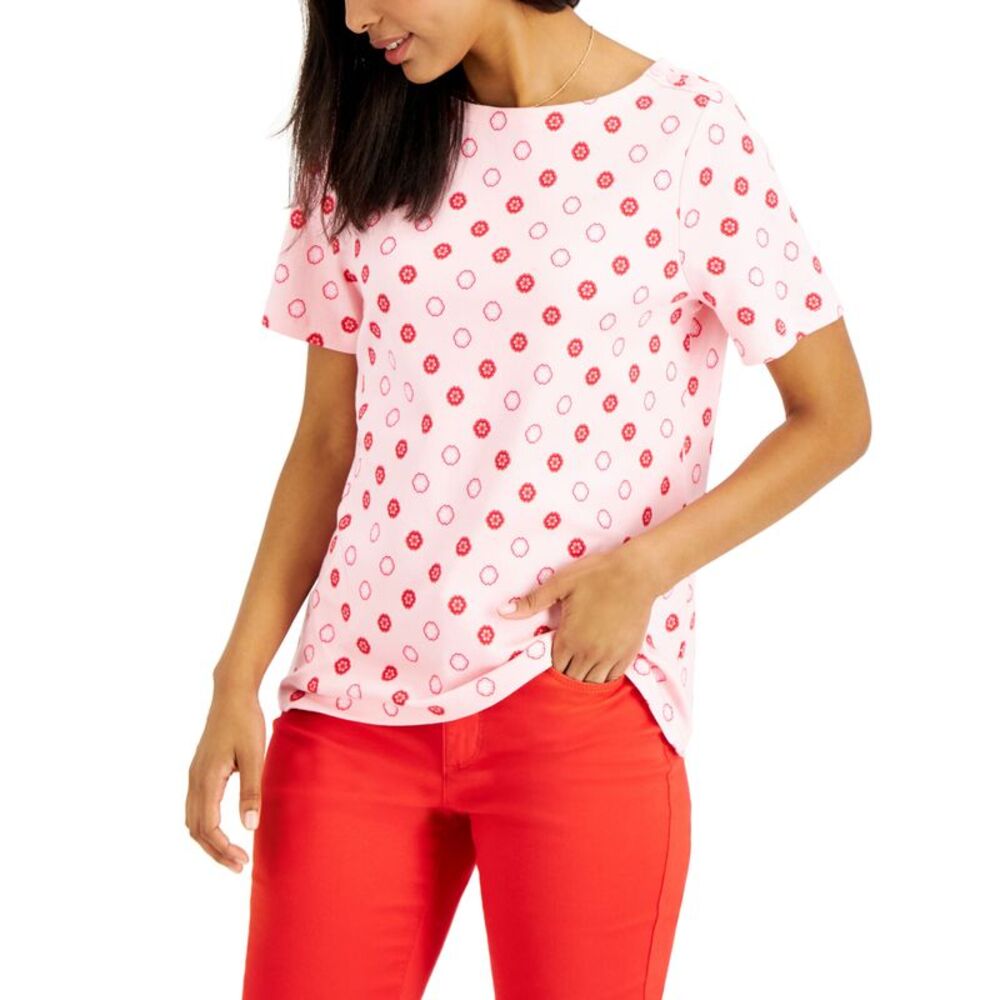 Charter Club Short Sleeve Sweet Foulard Boat Neck Top